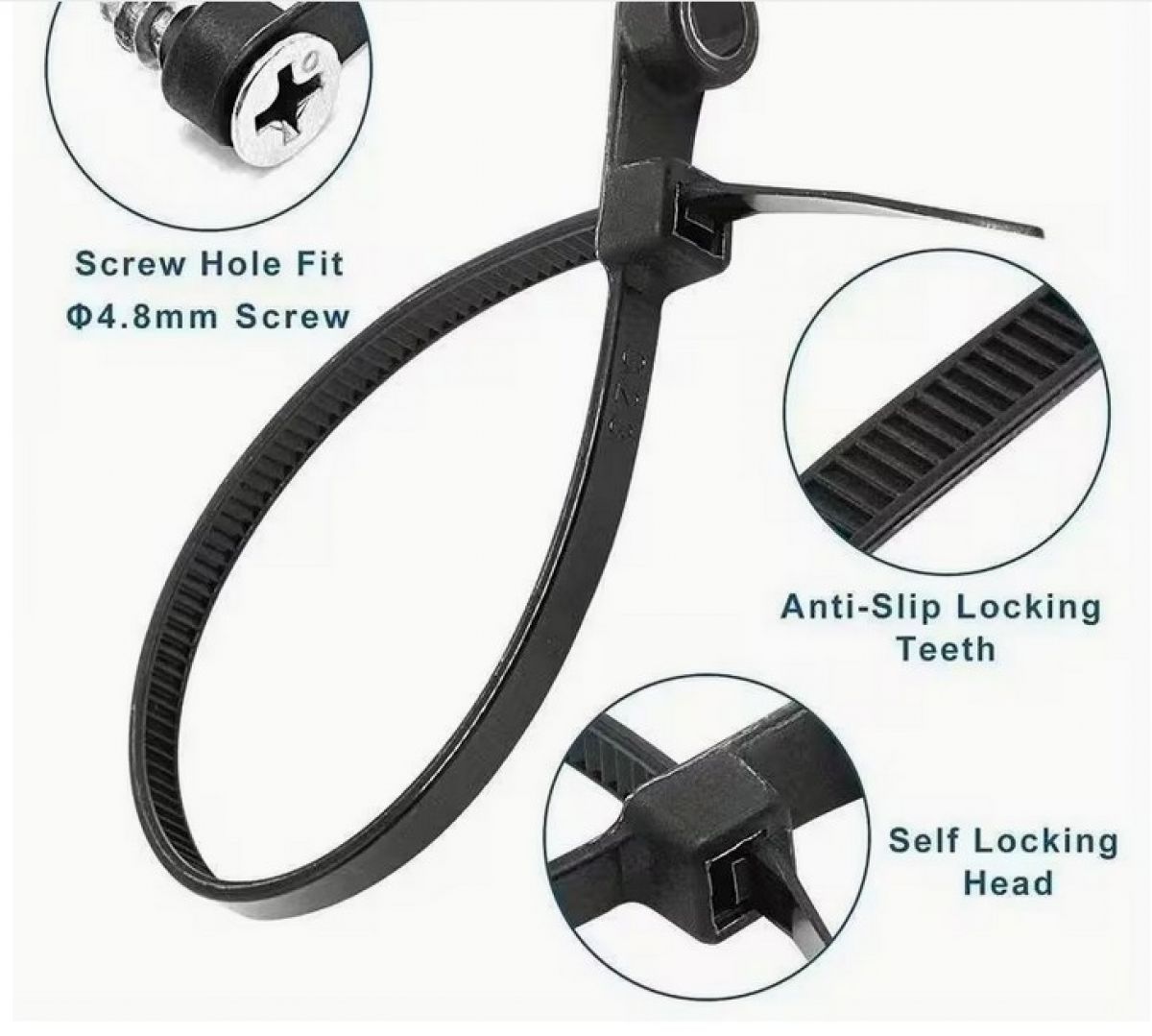 Набор нейлоновых зажимов (стяжек) — 100шт., чёрные