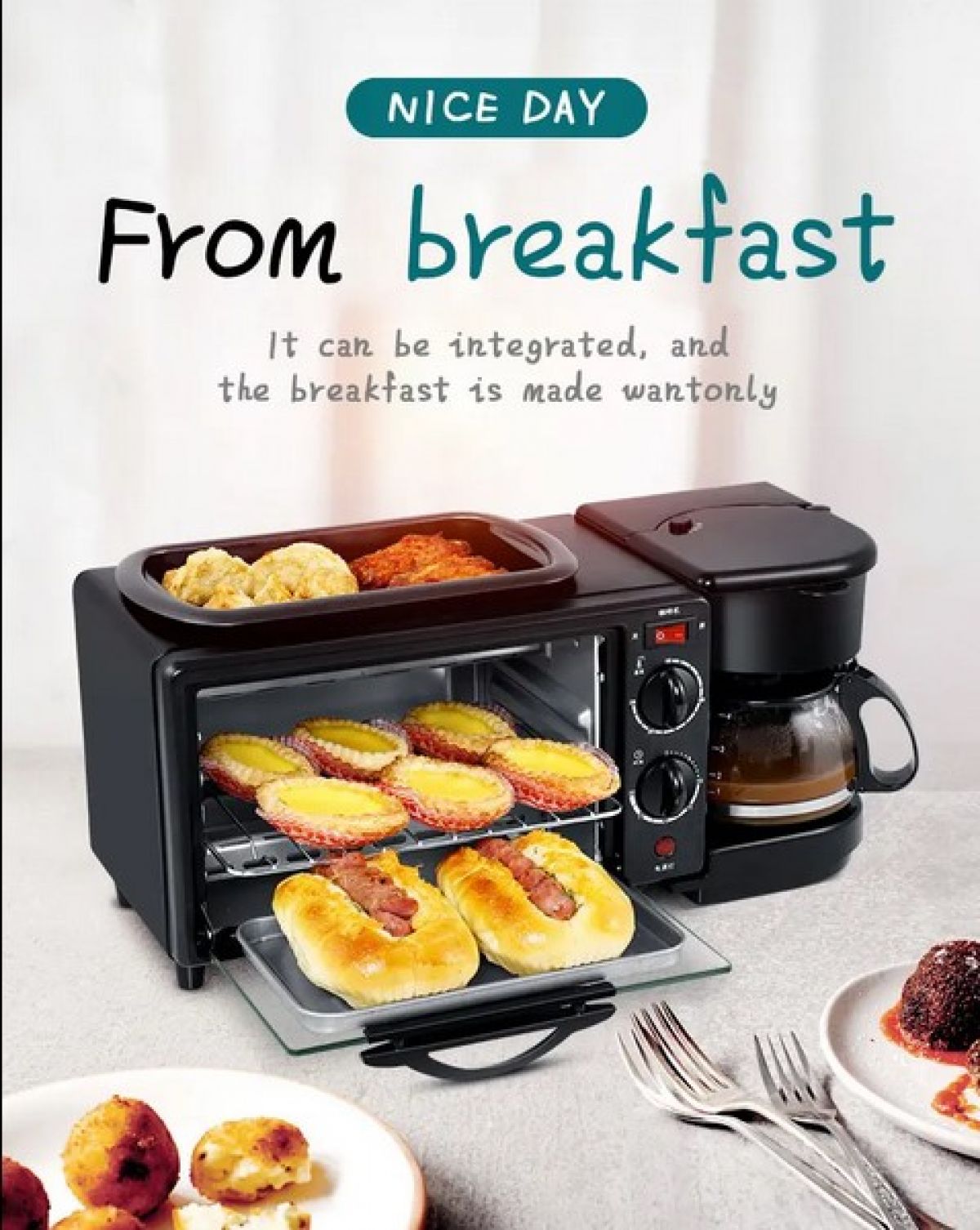 Multifunctional 3-in-1 breakfast appliance