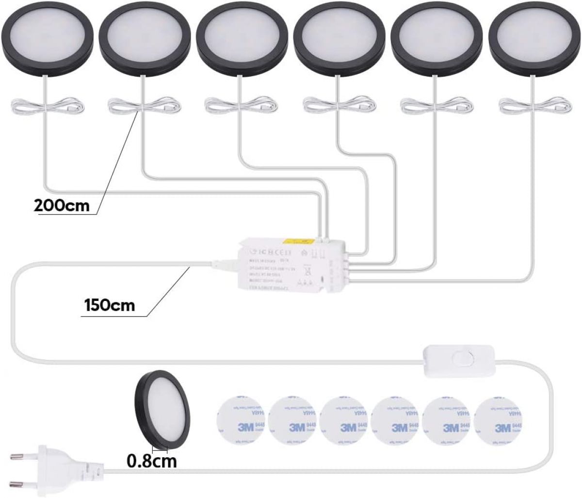 LED освещение, Набор из 6 светильников, 15 W