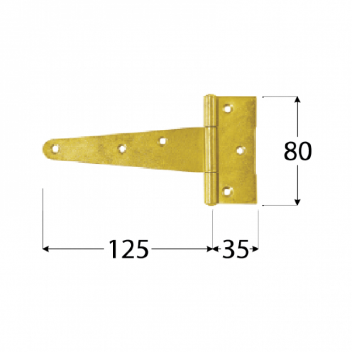 T-Hinge ZT125 125x30x80x2.0 mm, Yellow Zinc