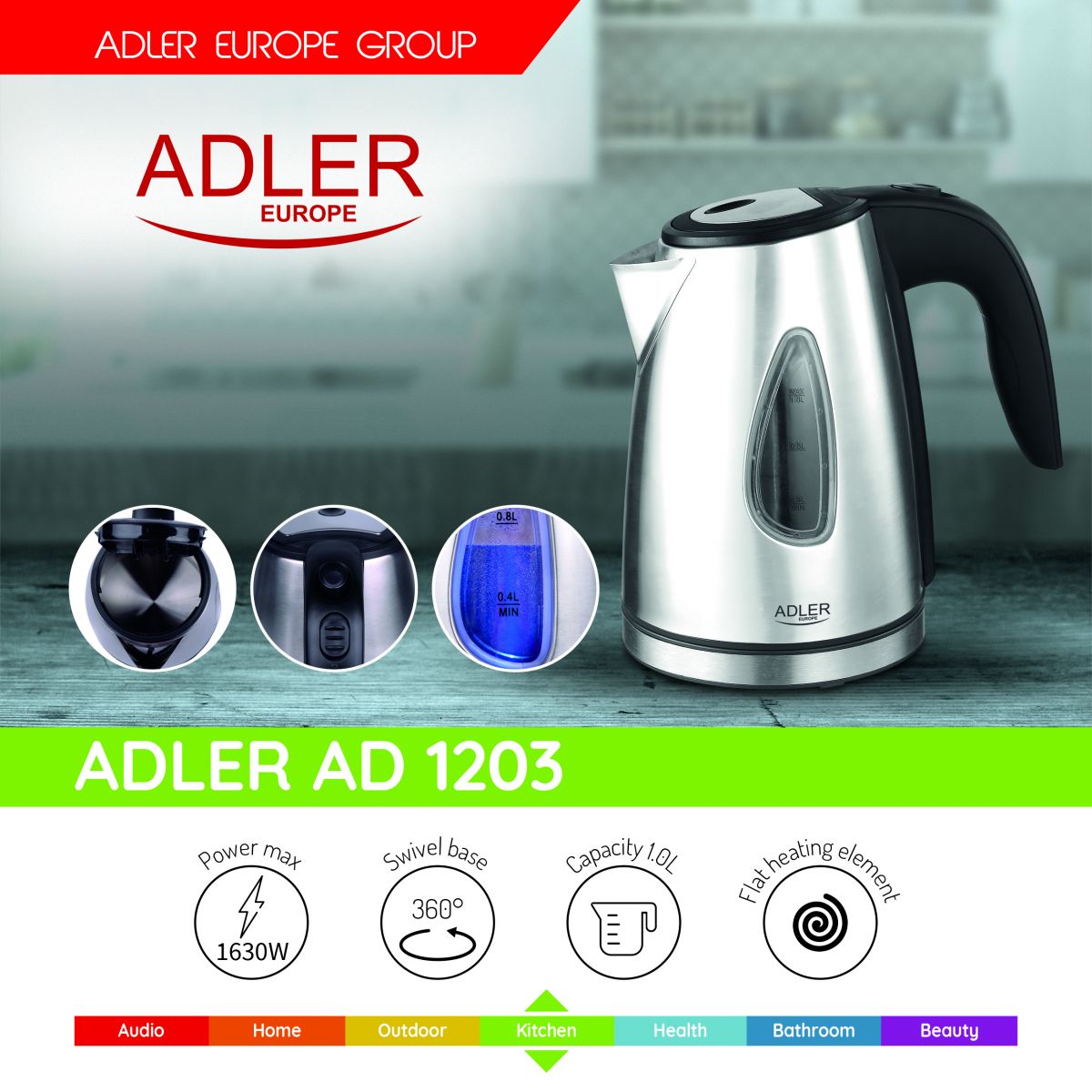 Adler AD 1203 Elektriline veekeetja 1,0 L