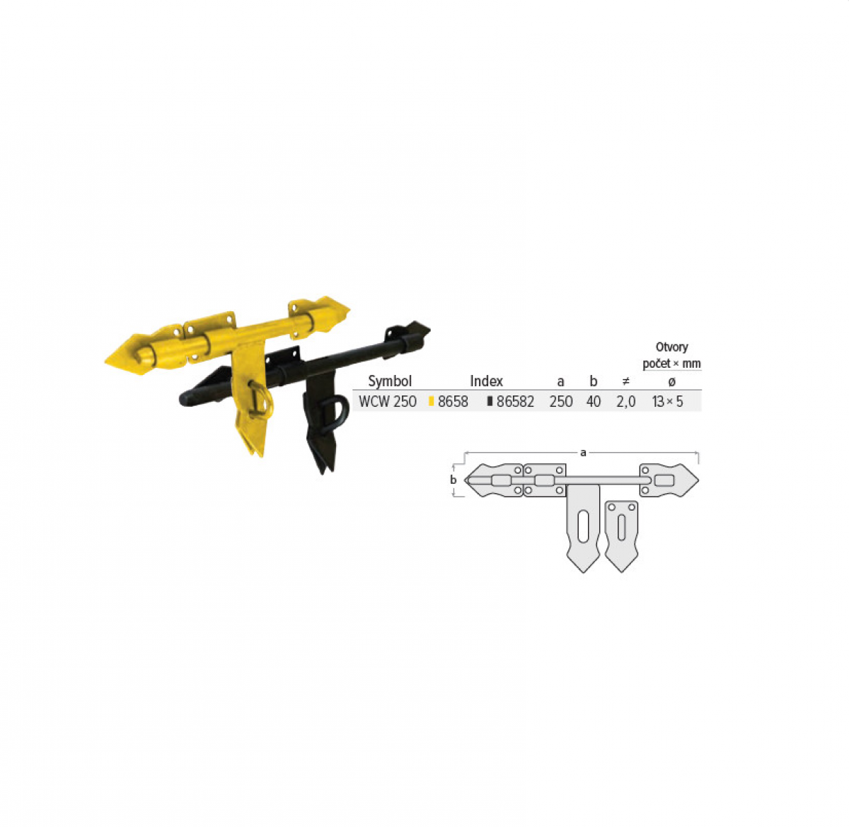 Задвижка дверная WCW 250 (250x40мм)