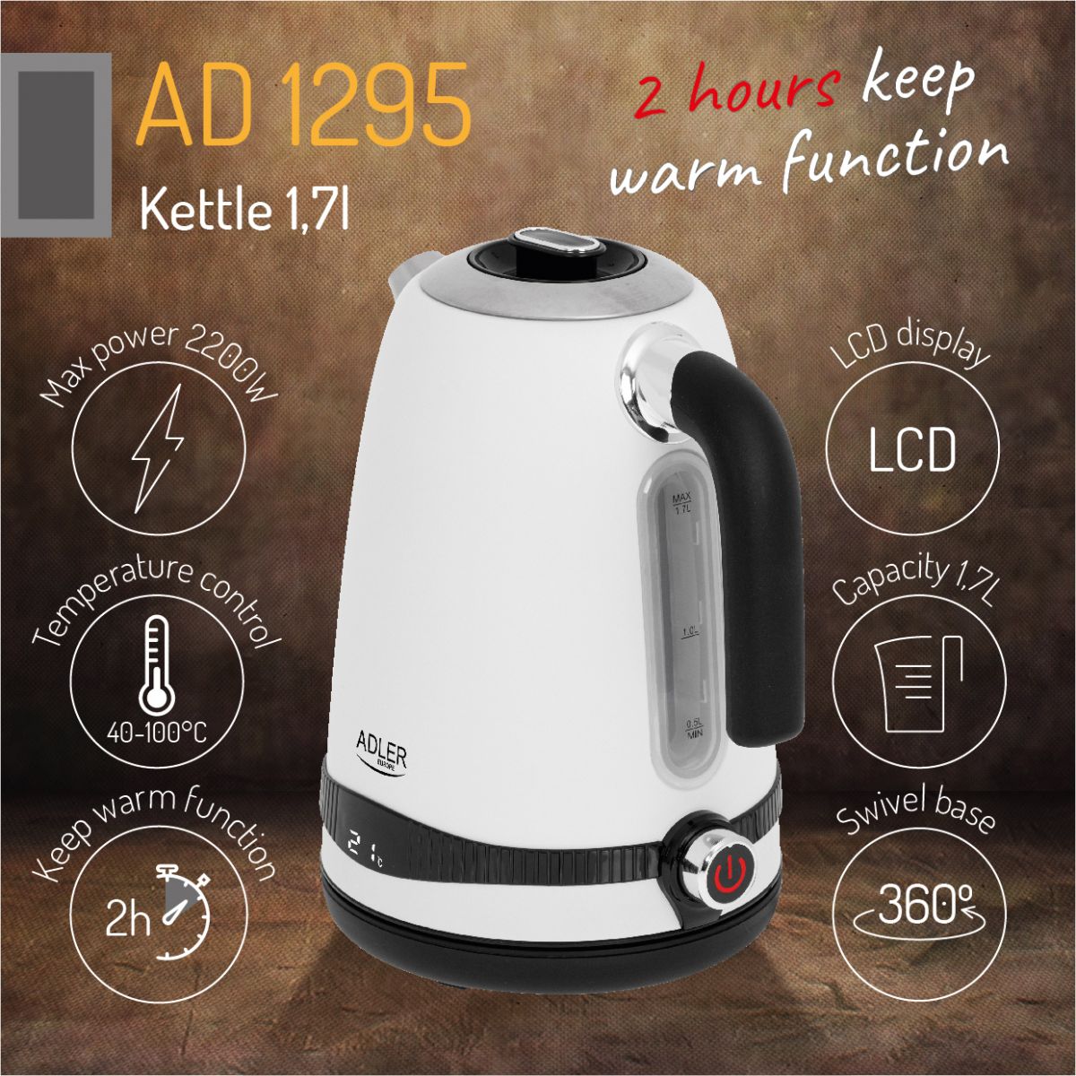 Adler AD 1295w SS Veekeetja 1,7L