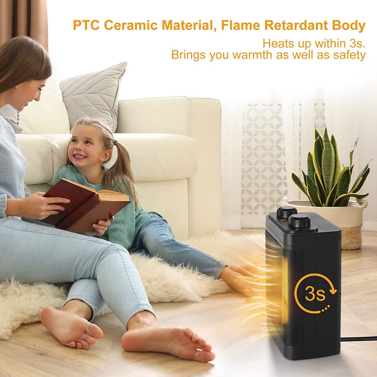 Portable Electric Space Heater with Thermostat 1500 W