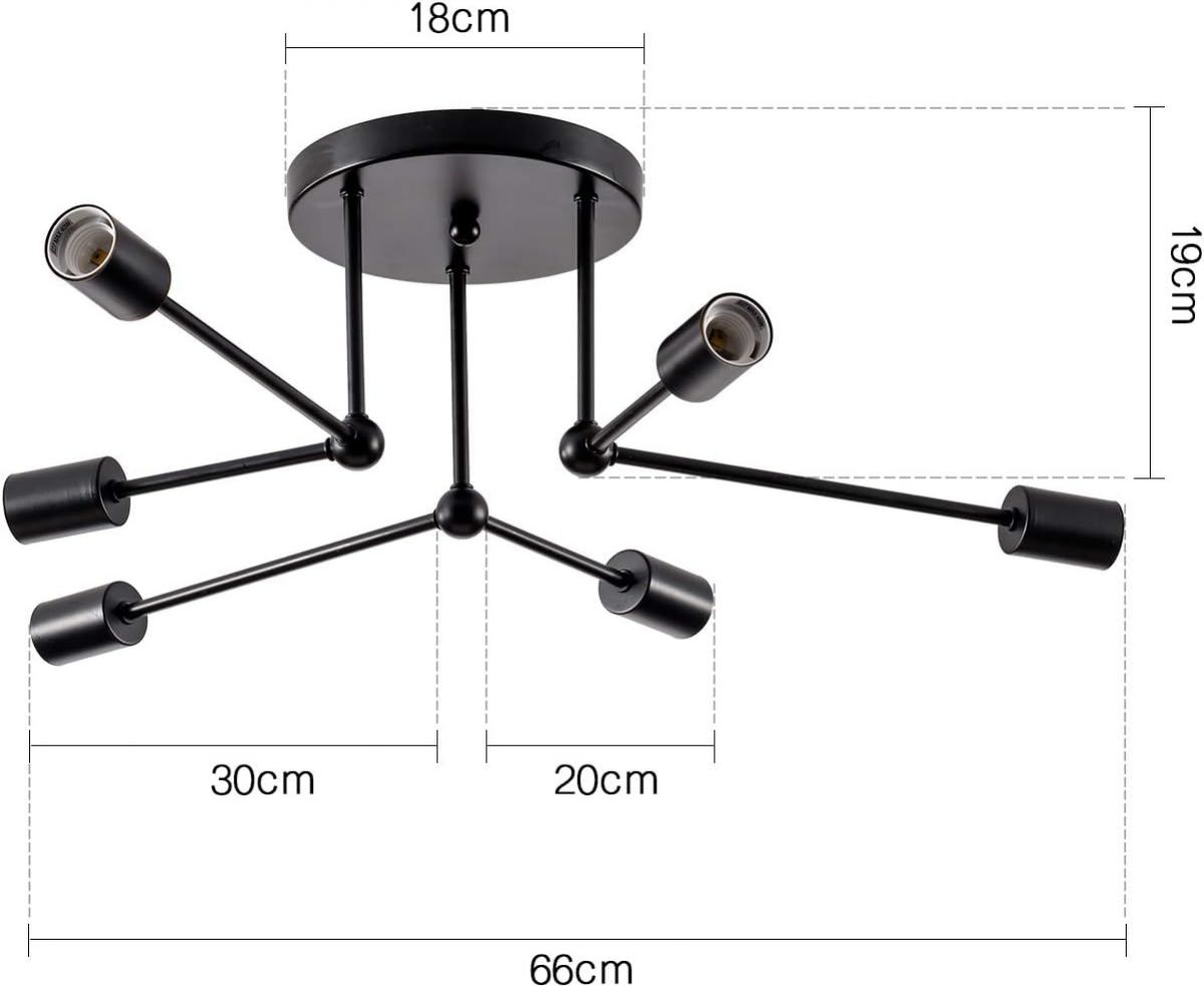 Ceiling lamp SOZOMO, 66 x 18 cm, 6 bulbs, E27, black