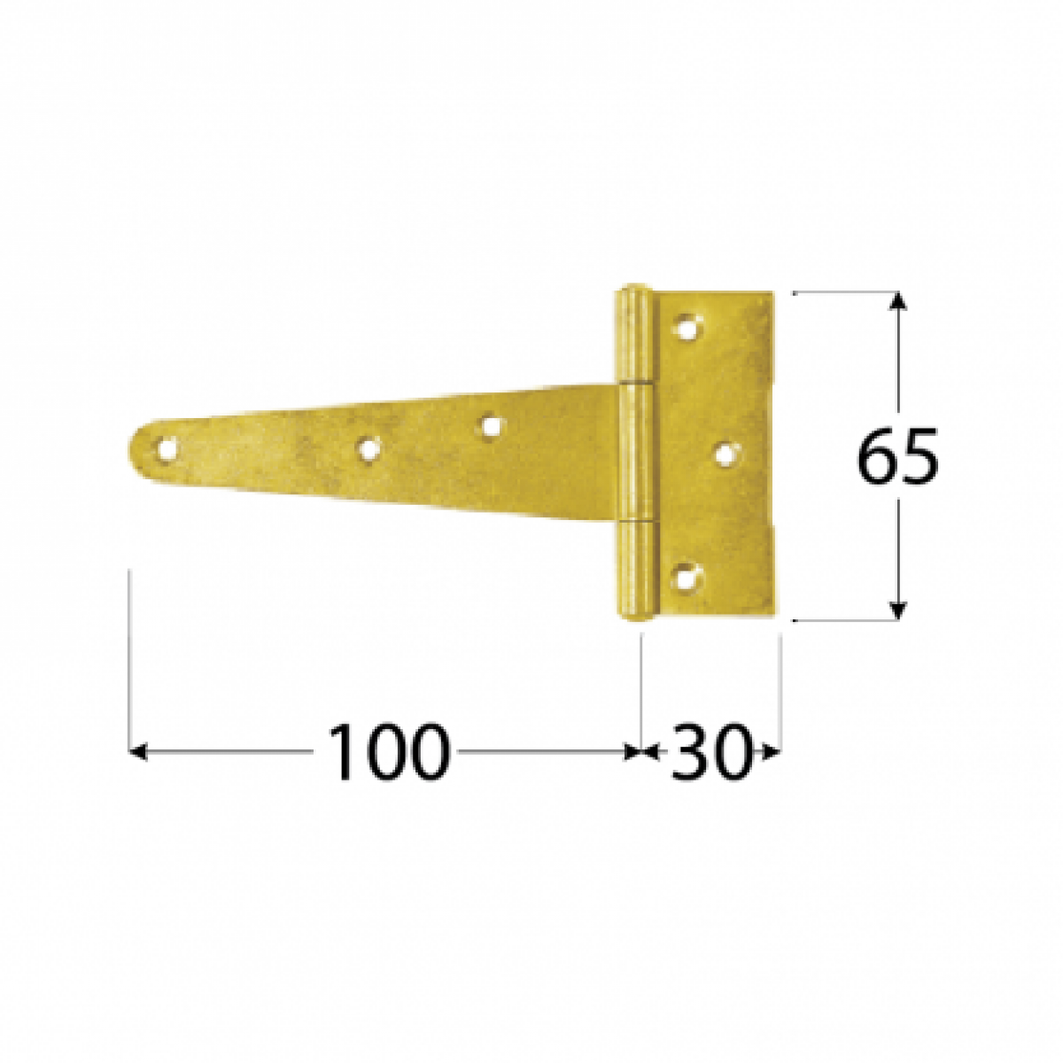 T-Hinge ZT100 100x30x65x2.0 mm, Yellow Zinc