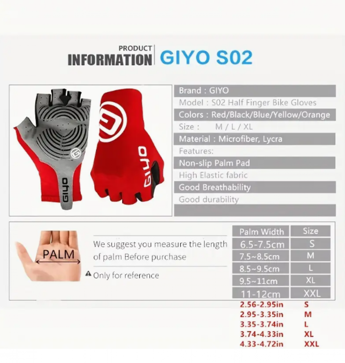 Fingerless Cycling Gloves XXL, Red