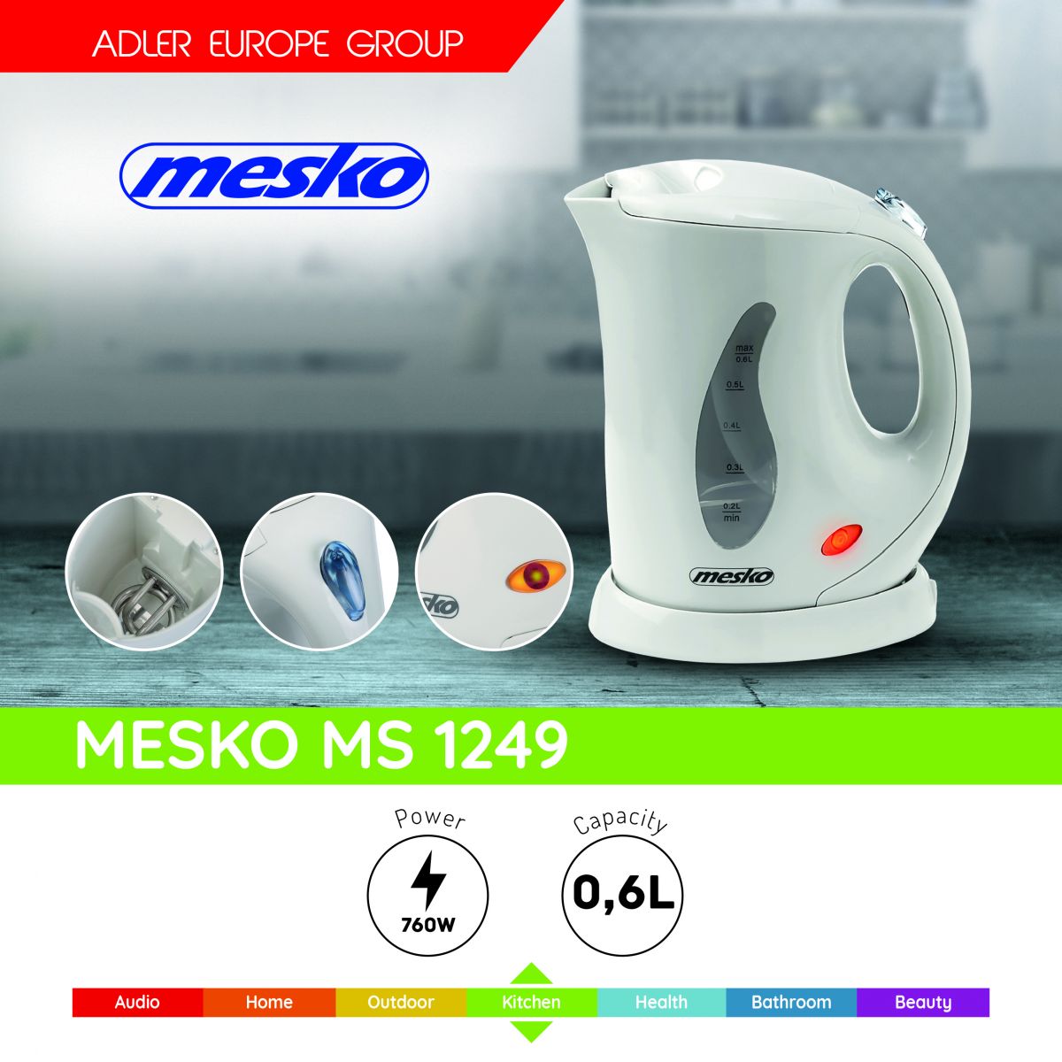 Mesko MS 1249 Kettle plastic 0,6 L