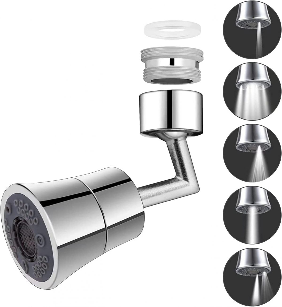 Swivel faucet mount, 720 degrees rotatable.