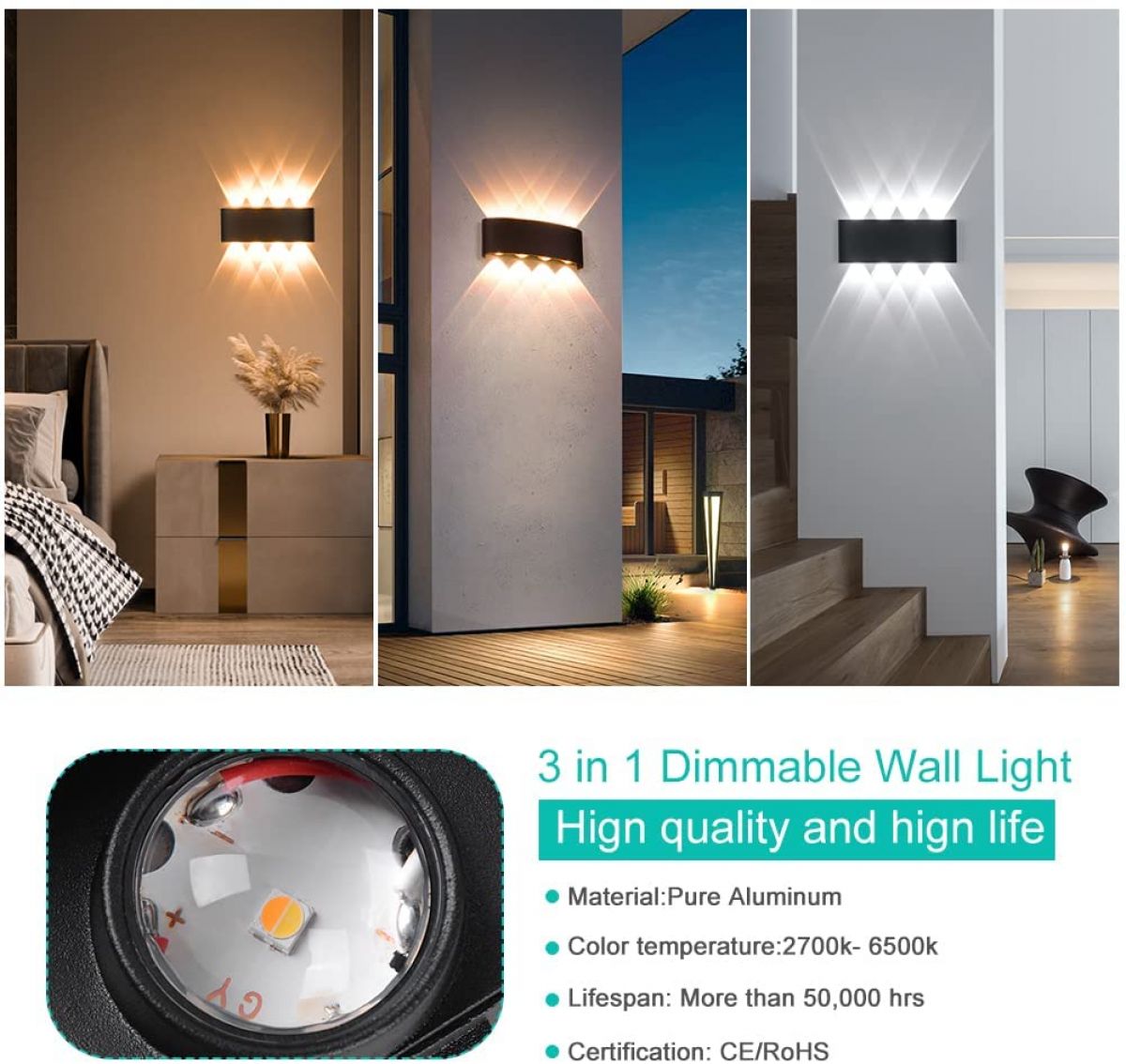 Smart LED wall light, 8 W (black)