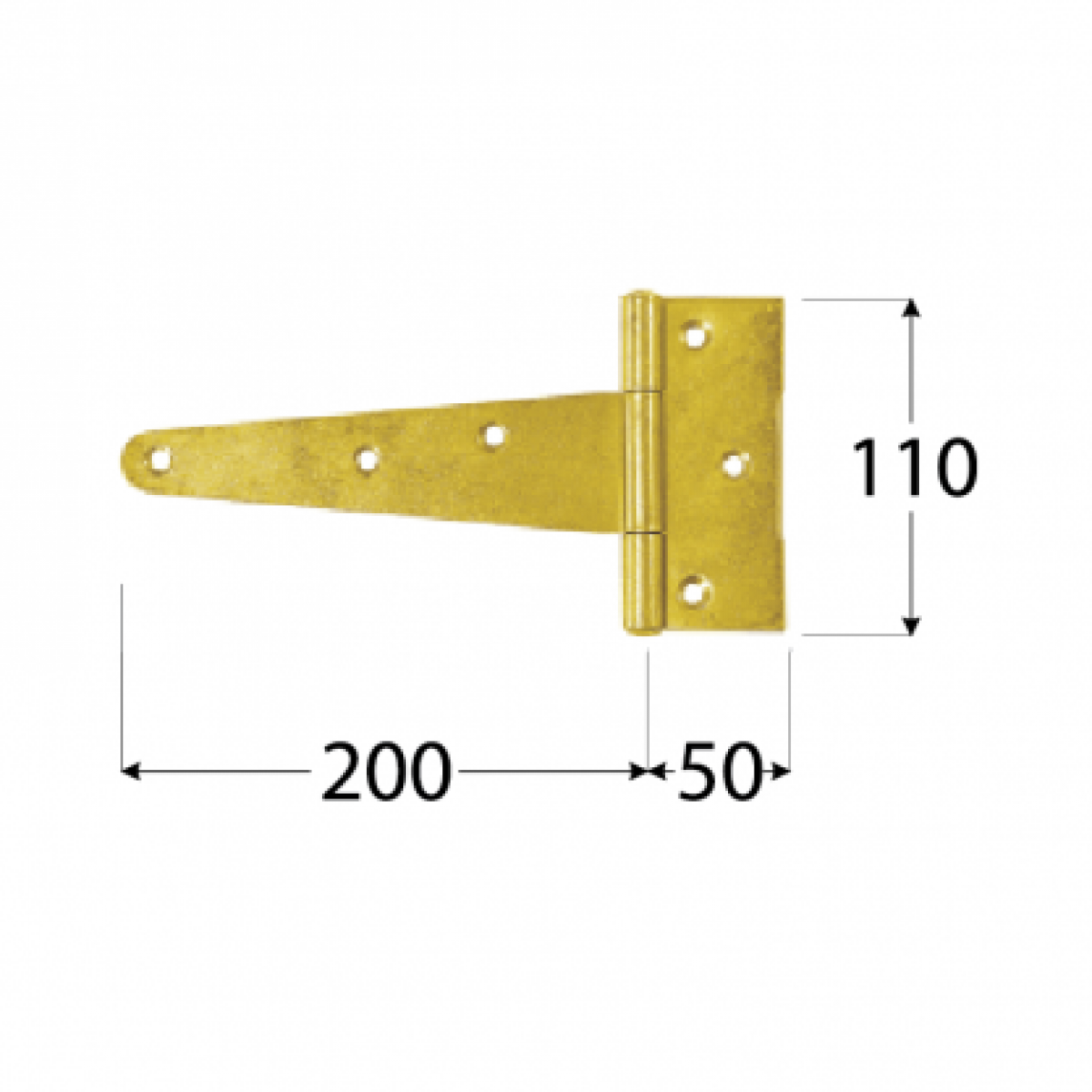 T-Hinge ZT200 200x50x110x2,5 mm, Yellow Zinc