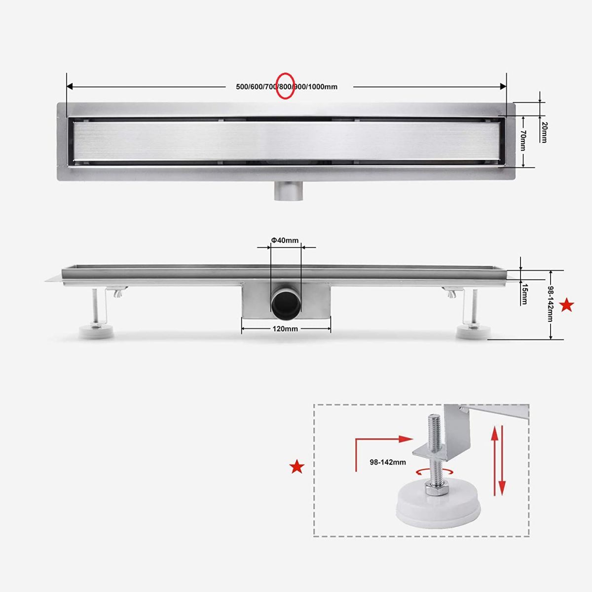 Drain SaniteModar 700 x 70 x 70 mm