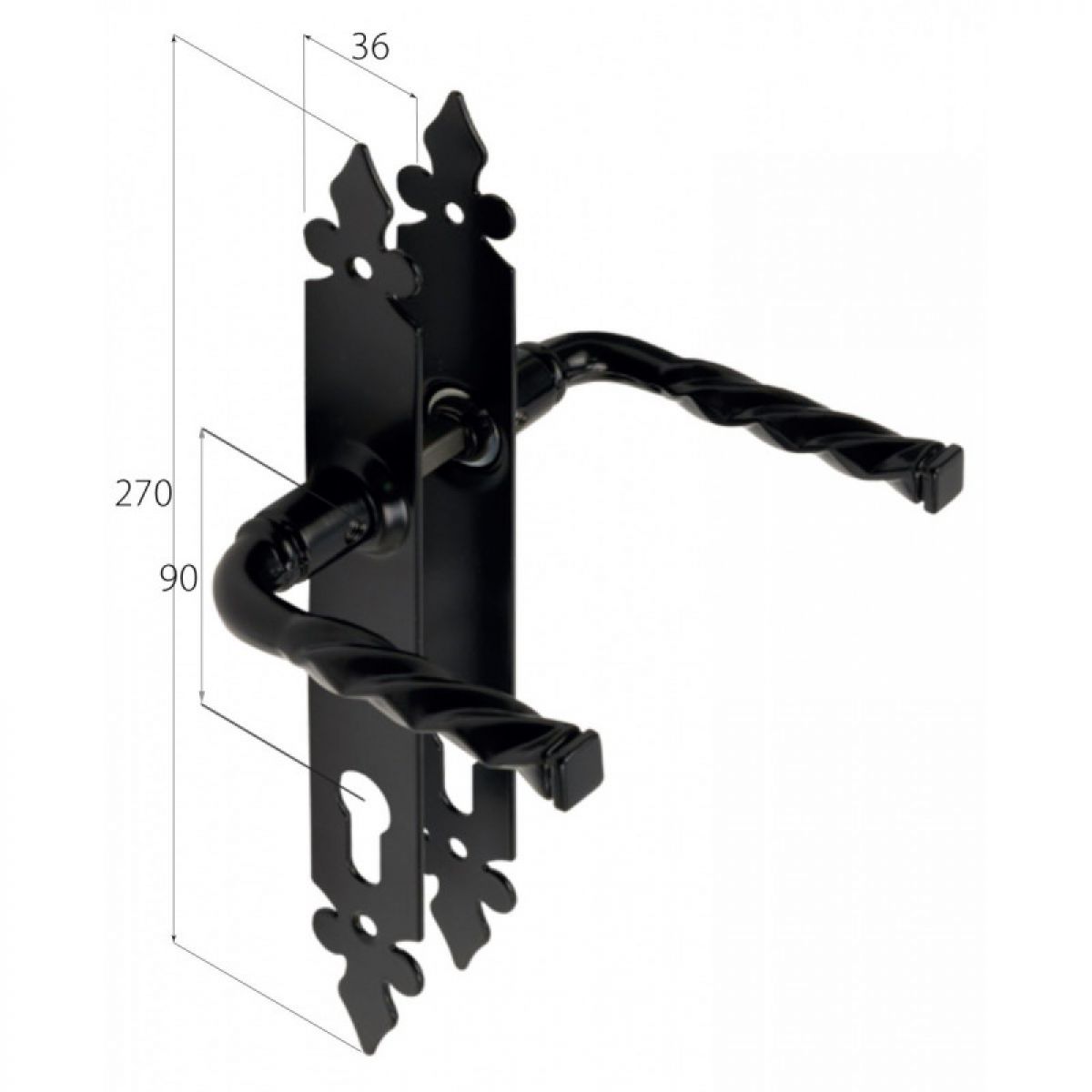 Uksekäepide WHA90 lukule 90 mm, komplekt