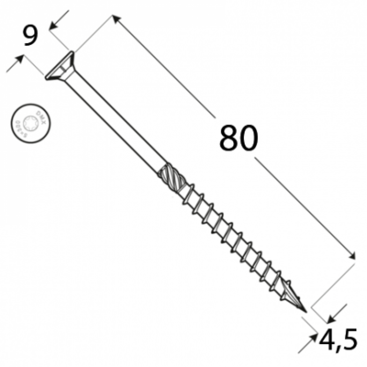 Шуруп по дереву CS 4,5x80 TX20 Zn (100 шт./упак) DOMAX