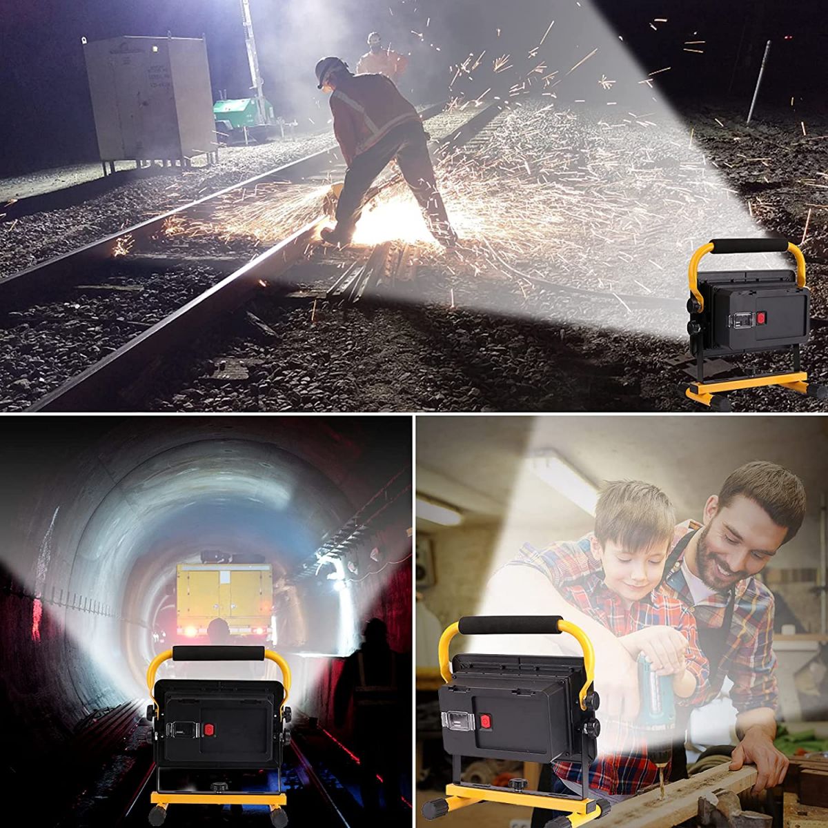 Akuprožektor LED, 60 W, IP65, USB-kaabliga