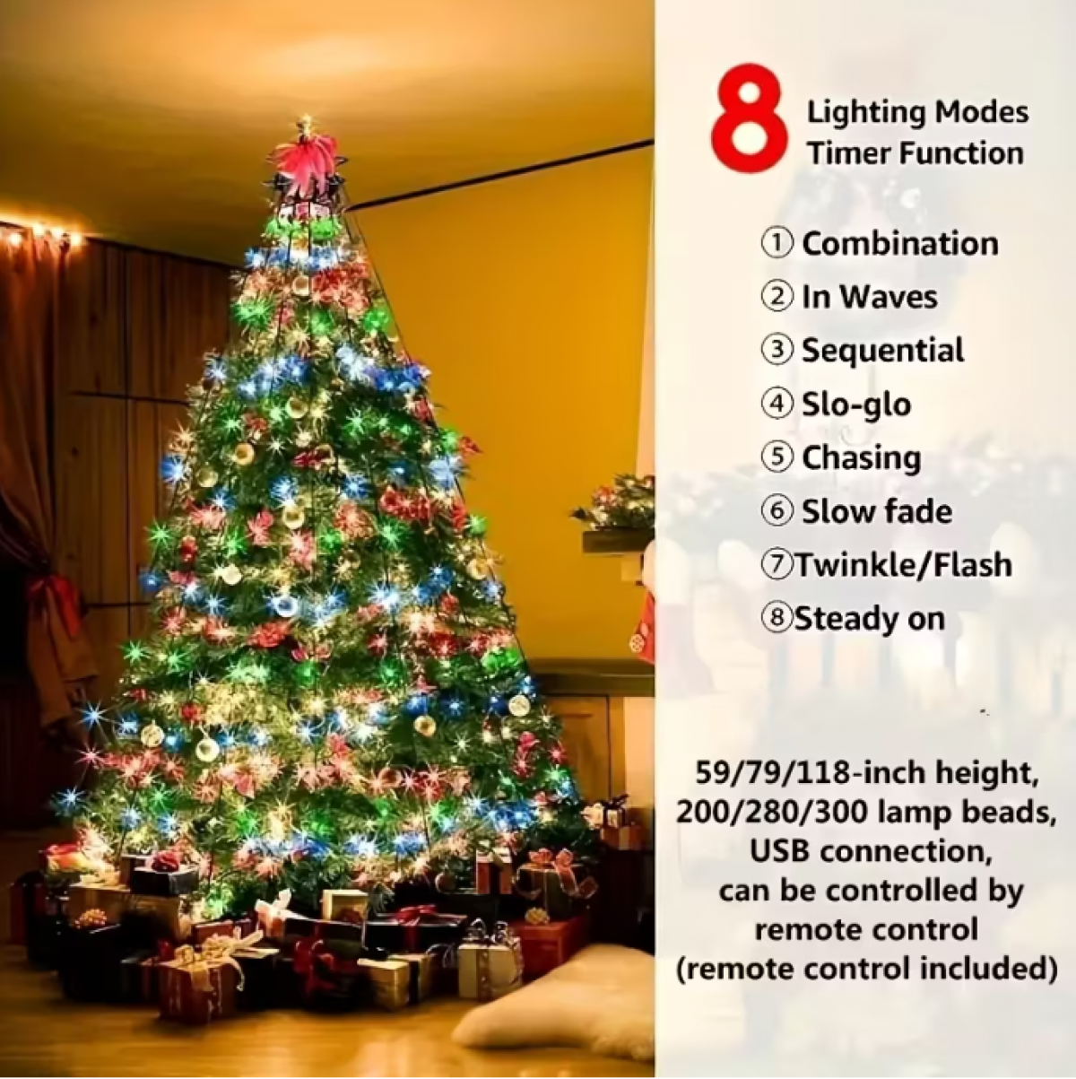 Новогодняя гирлянда 2 м • 280 LED • Цветная • USB + Пульт