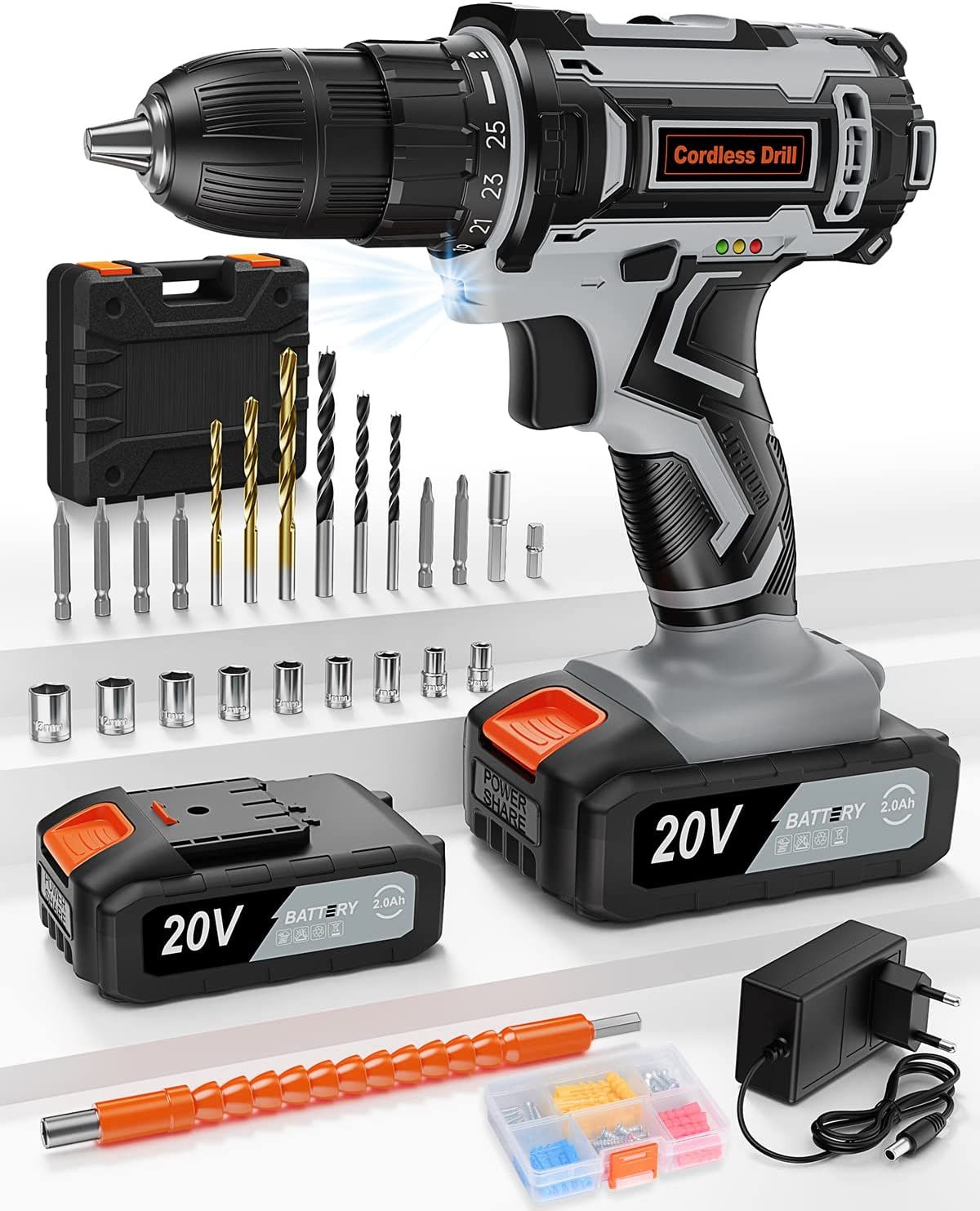 Cordless drill/driver FAHEFANA 20 V (with 2 batteries)