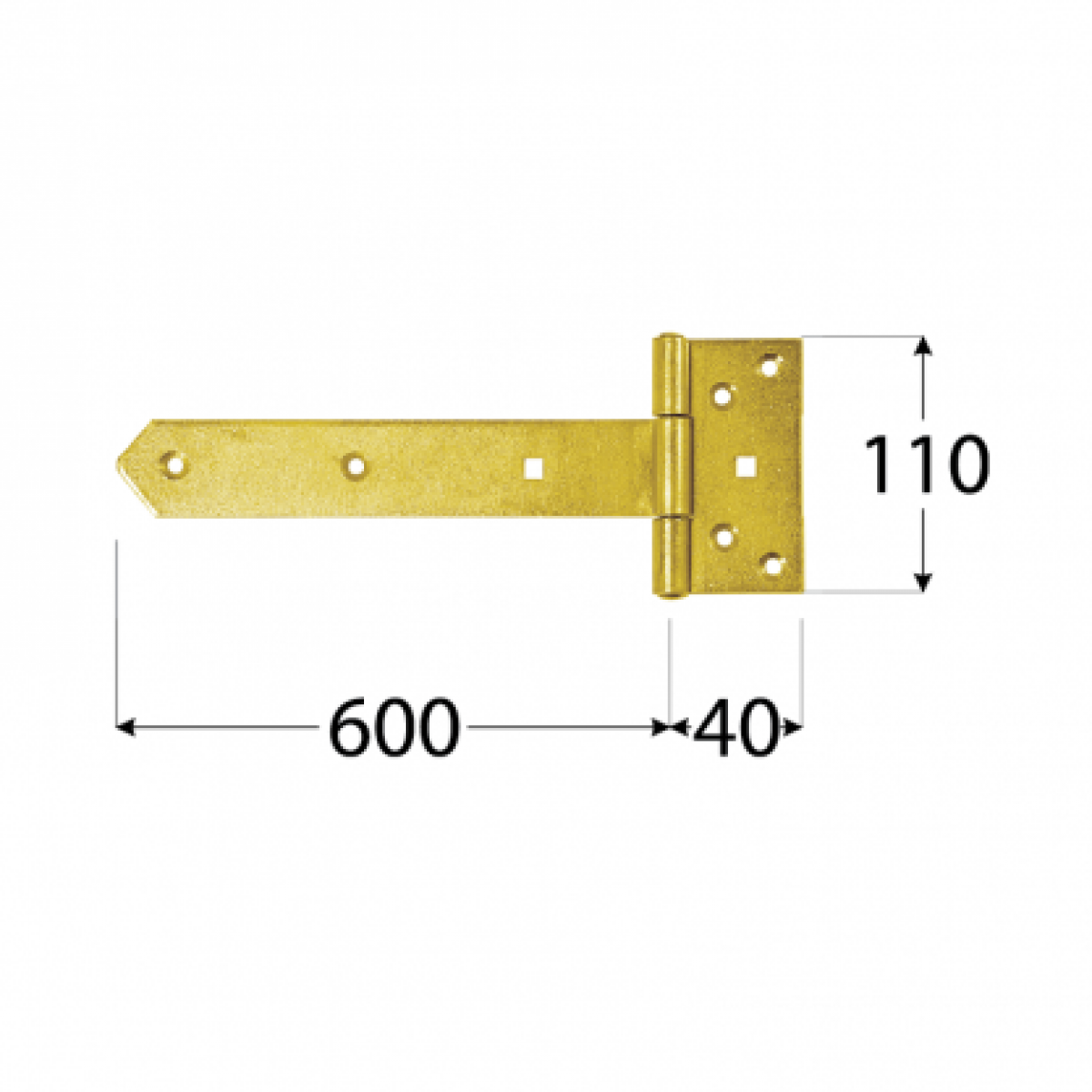 Heavy Duty Gate Hinge ZBW600 600x40x110x4.0 mm, Zn Yellow