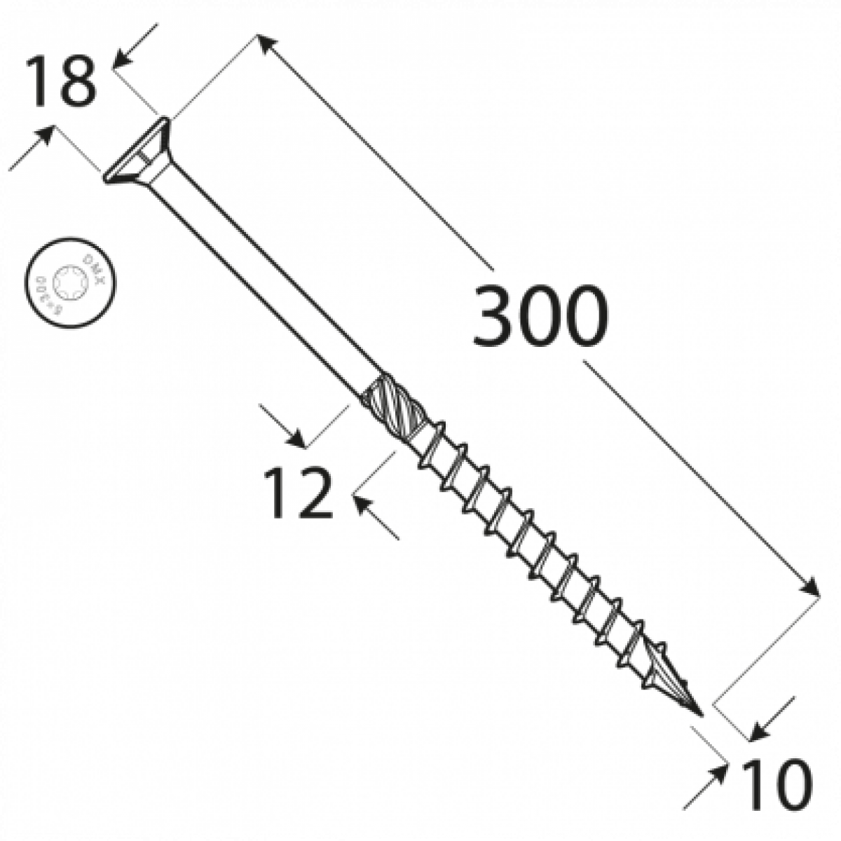 Wood screw CS 10x300 TX40 (50 pcs.pack)