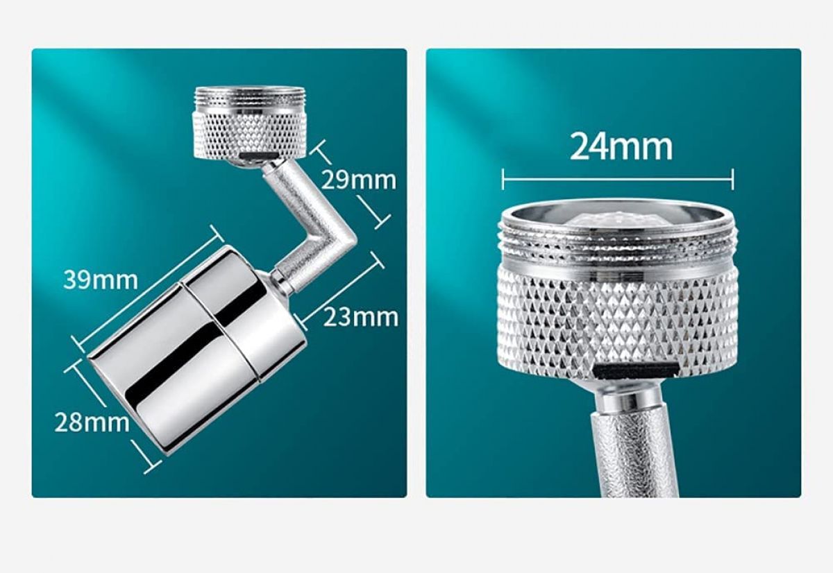Swivel faucet attachment, 720 degrees rotatable, sink filter with internal thread 22 mm