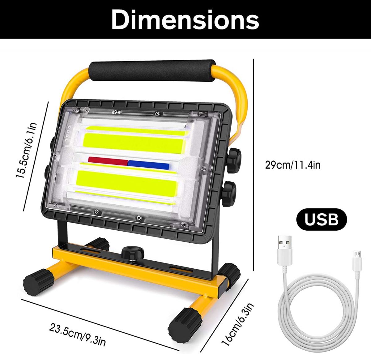 Akuprožektor LED, 60 W, IP65, USB-kaabliga