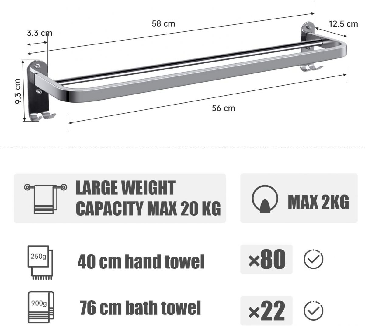 Seinale kinnitatav käterätikuivati ​​58 cm