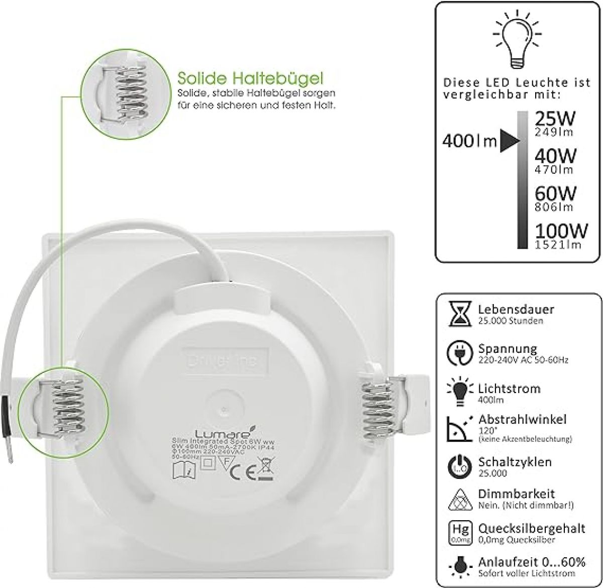 Встраиваемый LED светильник 6шт, 6Вт, IP44, 230V