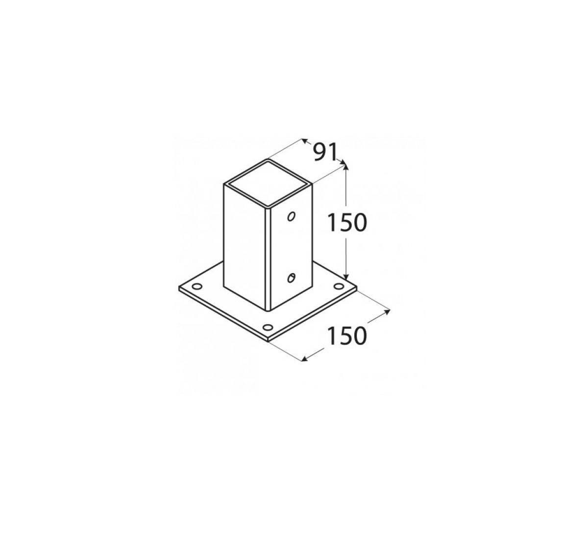 Bolt down postfoot 91x150x2 mm