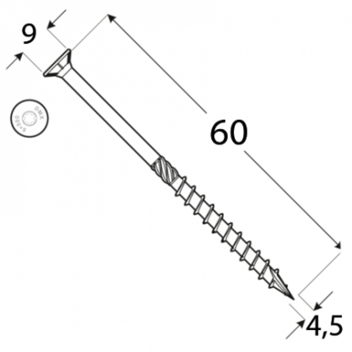 Шуруп по дереву CS 4,5x60 TX20 Zn (200 шт./упак) DOMAX