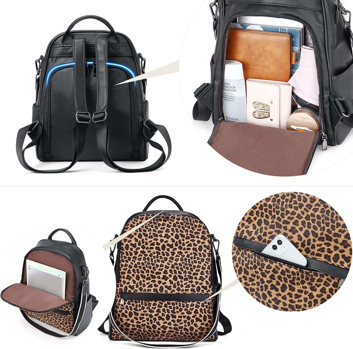 Backpack for women girls, leopard