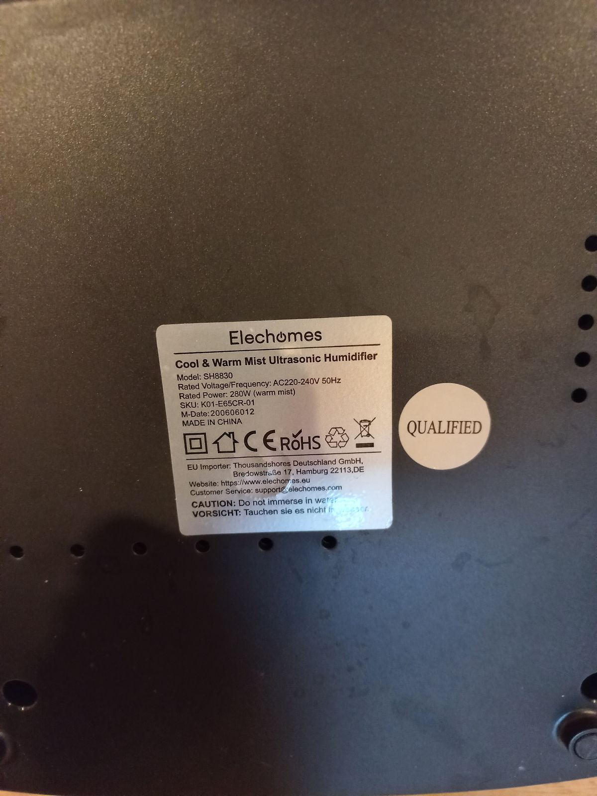 Õhuniisutaja Elechomes SH8830, 6,5 l (kasutatud!!!!)