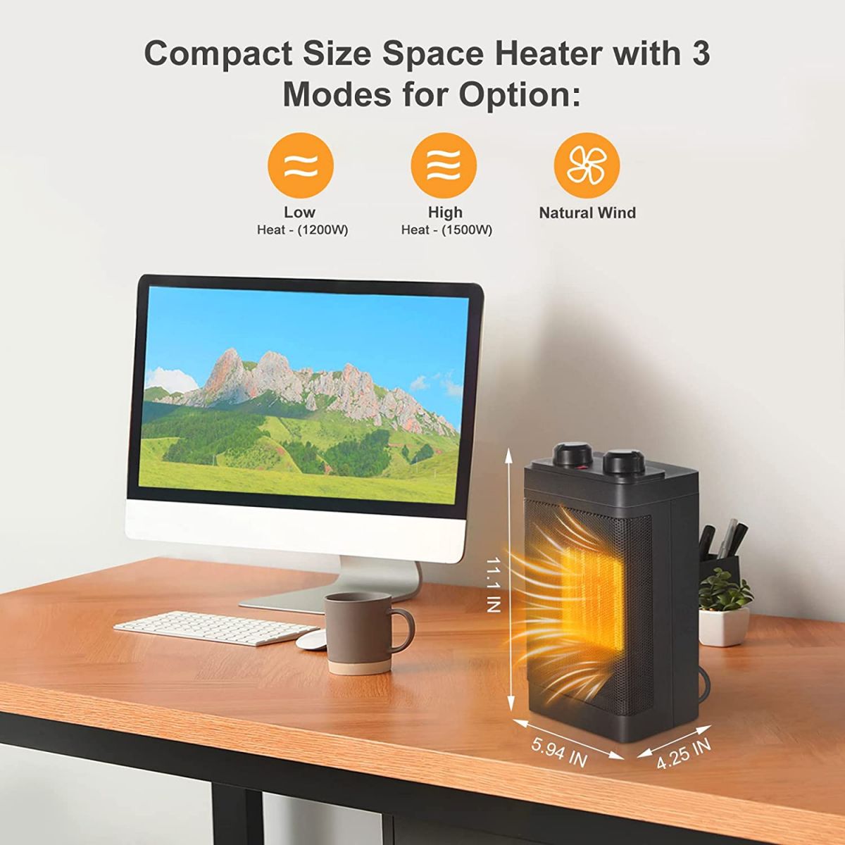 Portable Electric Space Heater with Thermostat 1500 W