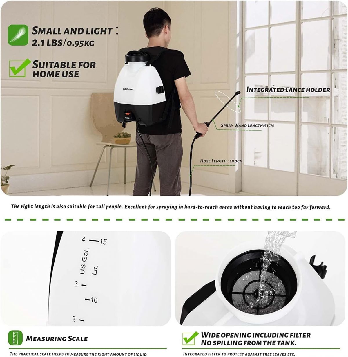 Battery garden sprayer WECLEAN 15l, backpack