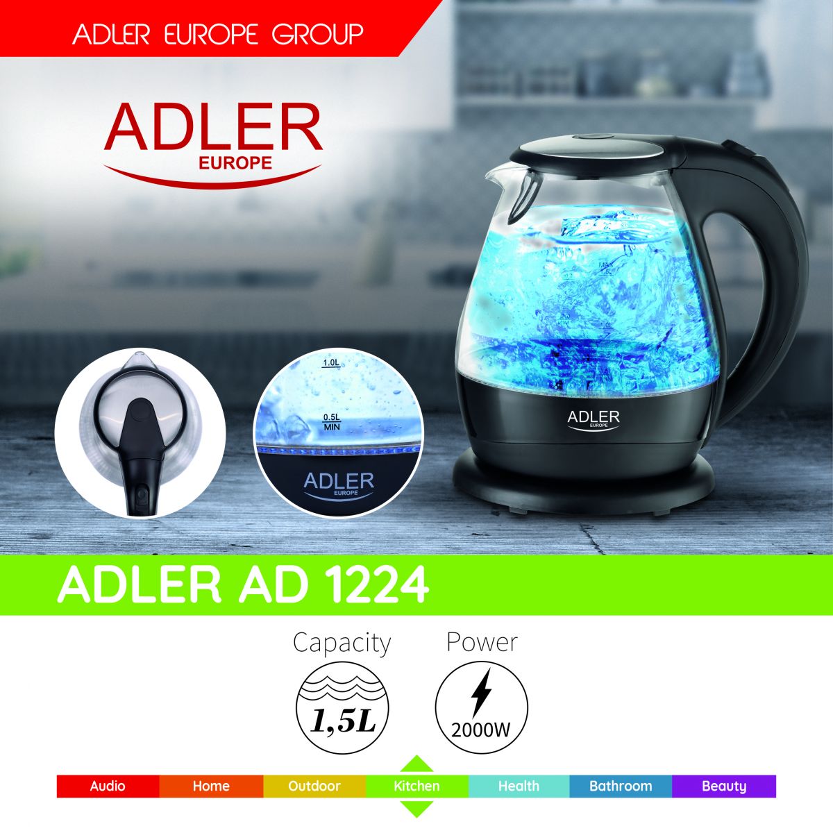 Adler AD 1224 Kettle glass 1,5 L