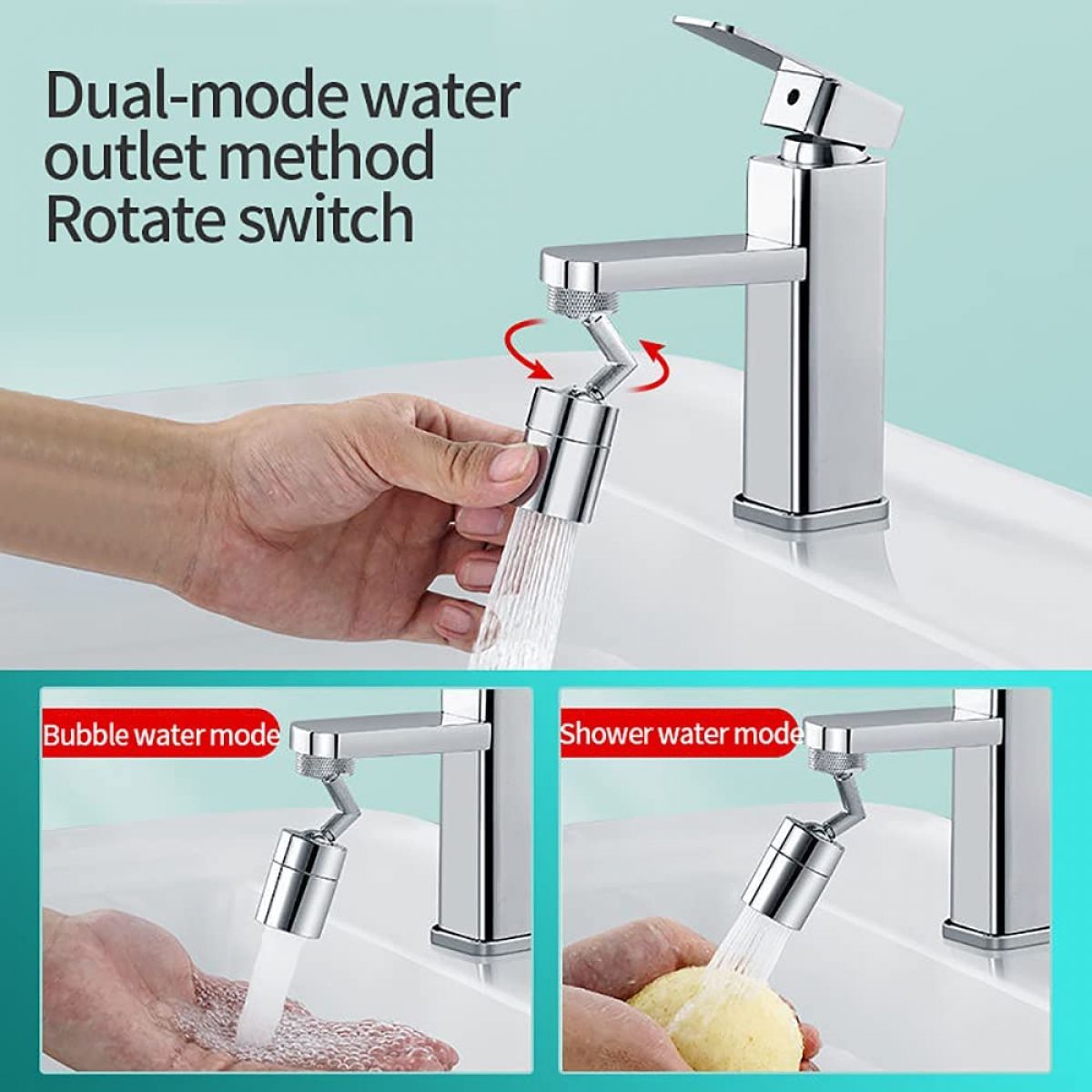 Swivel faucet attachment, 720 degrees rotatable, sink filter with internal thread 22 mm