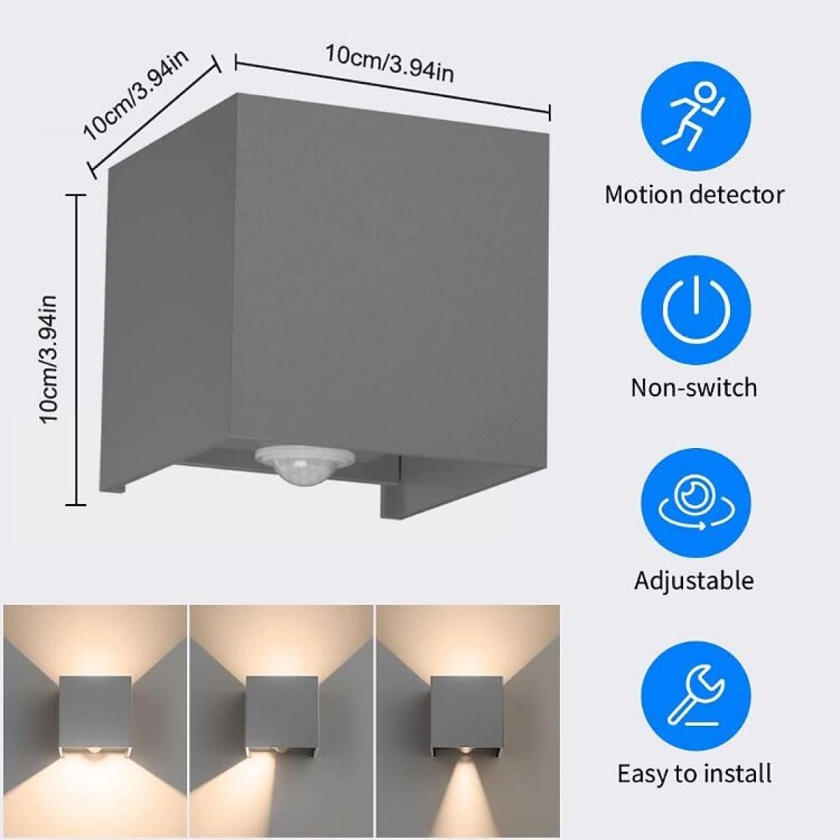 Настенный светильник с датчиком движения Klighten, 12w, IP65, LED
