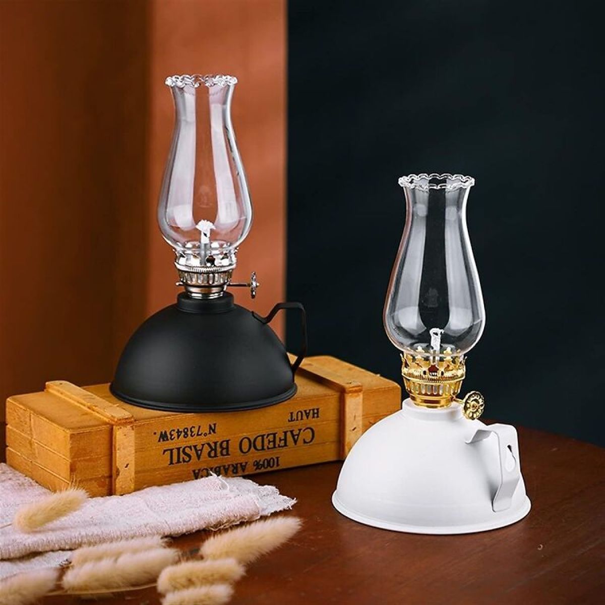 Amanigo Matte oiled lamp retro lamp, antique candle, black
