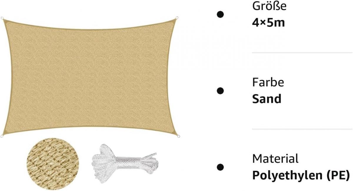 Sun visor Sekey 4×5 m, sand color