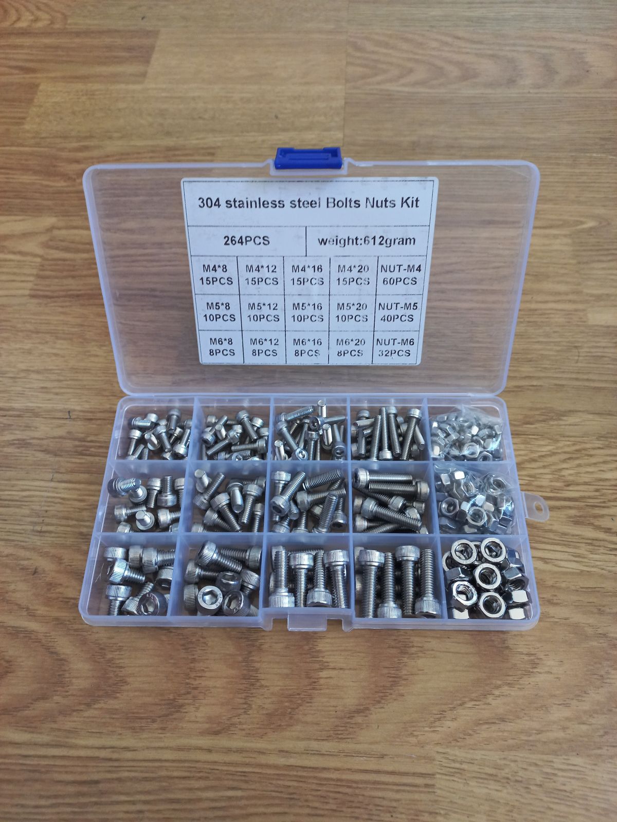 Hex head screw set M4 M5 M6, 264 pcs.