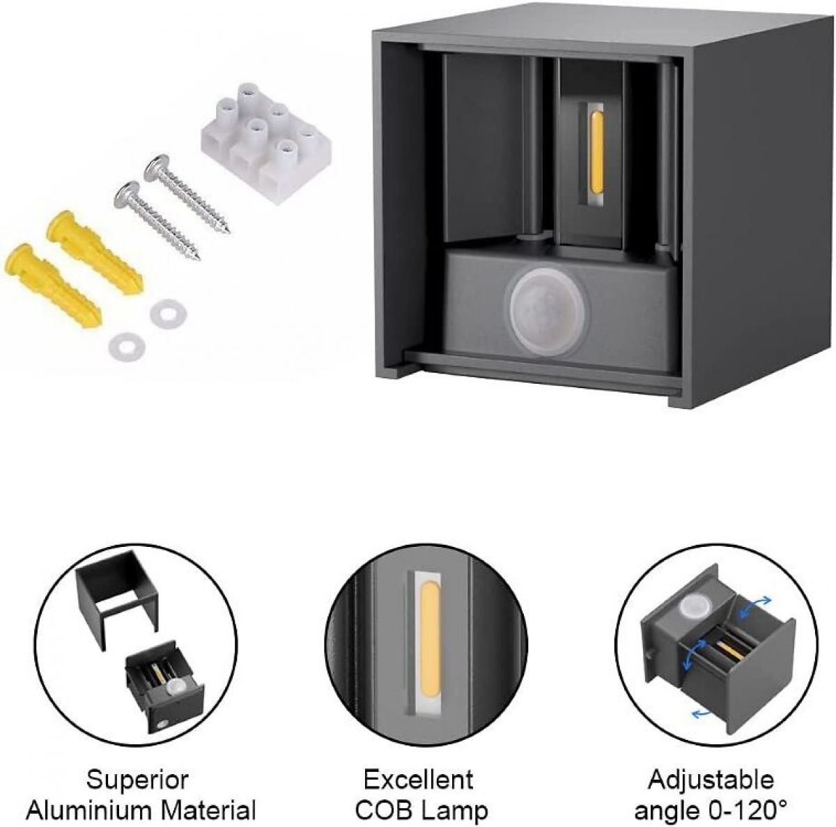 Настенный светильник с датчиком движения Klighten, 12w, IP65, LED