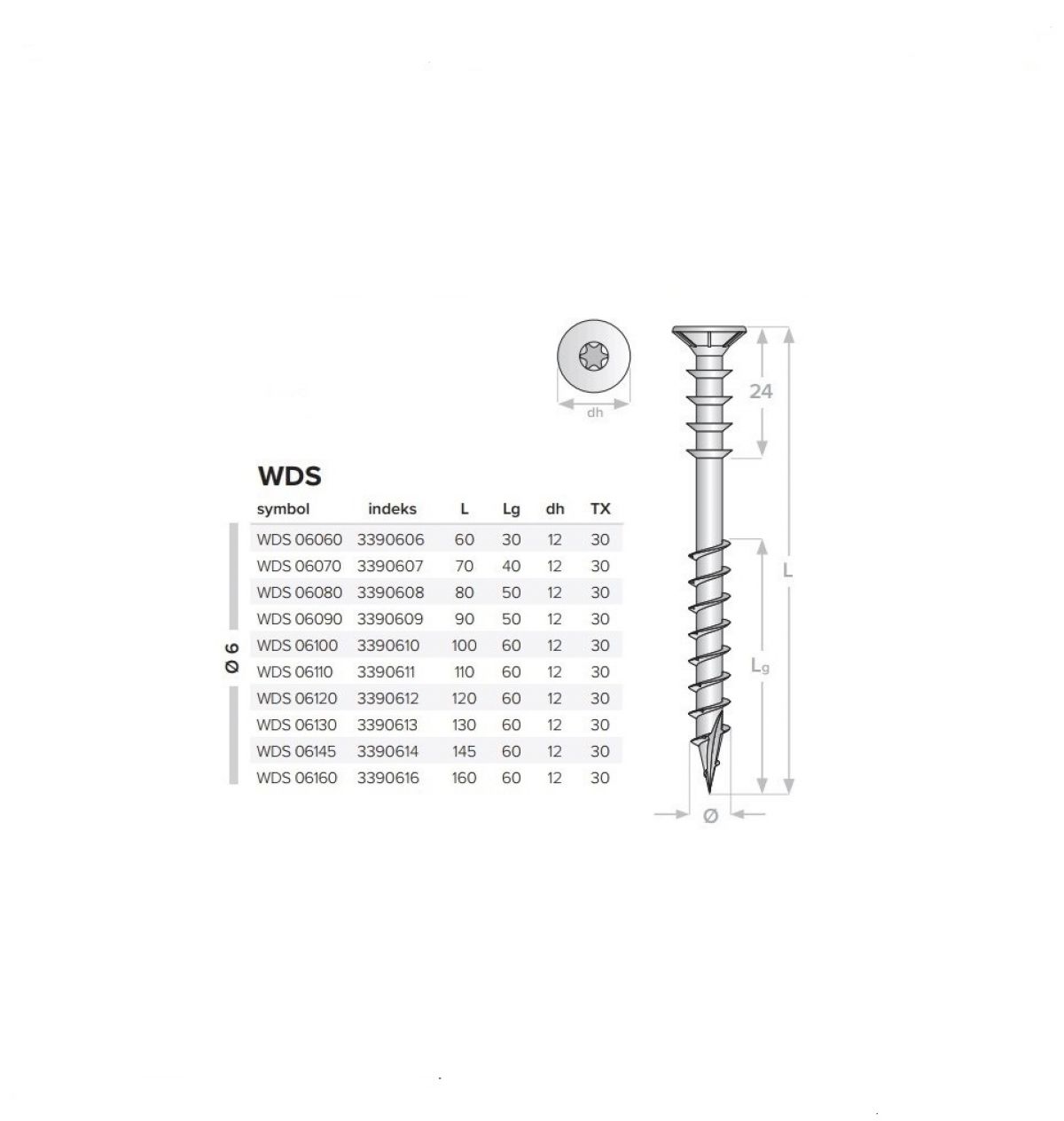 WDS Distance screw 6x60 200pcs/pack