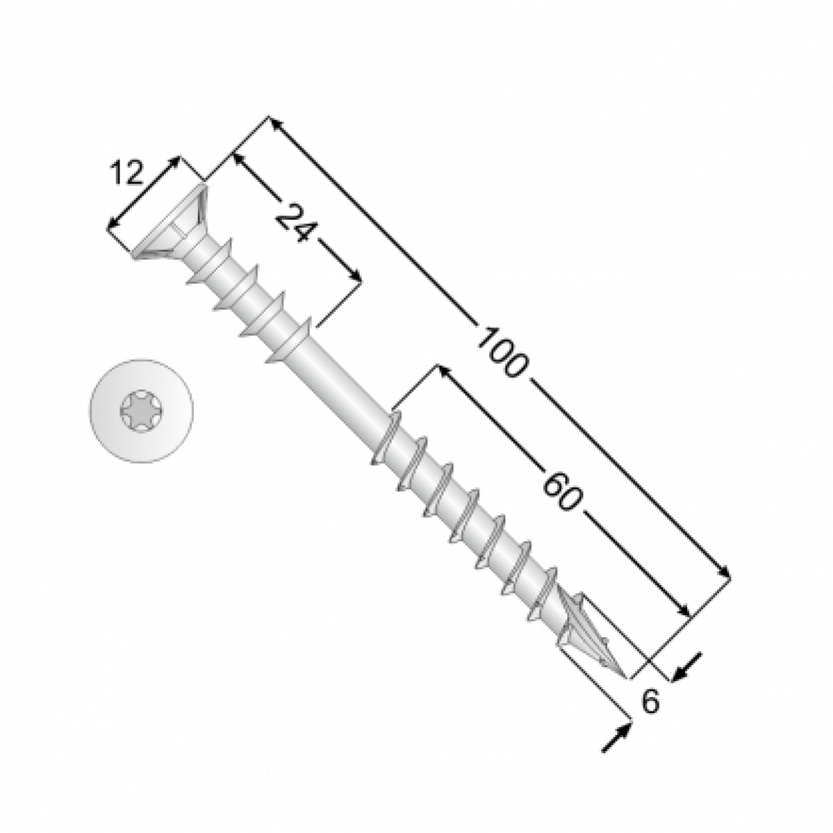 Шуруп по дереву WDS 6×100 100 tk/pakk TORX T30