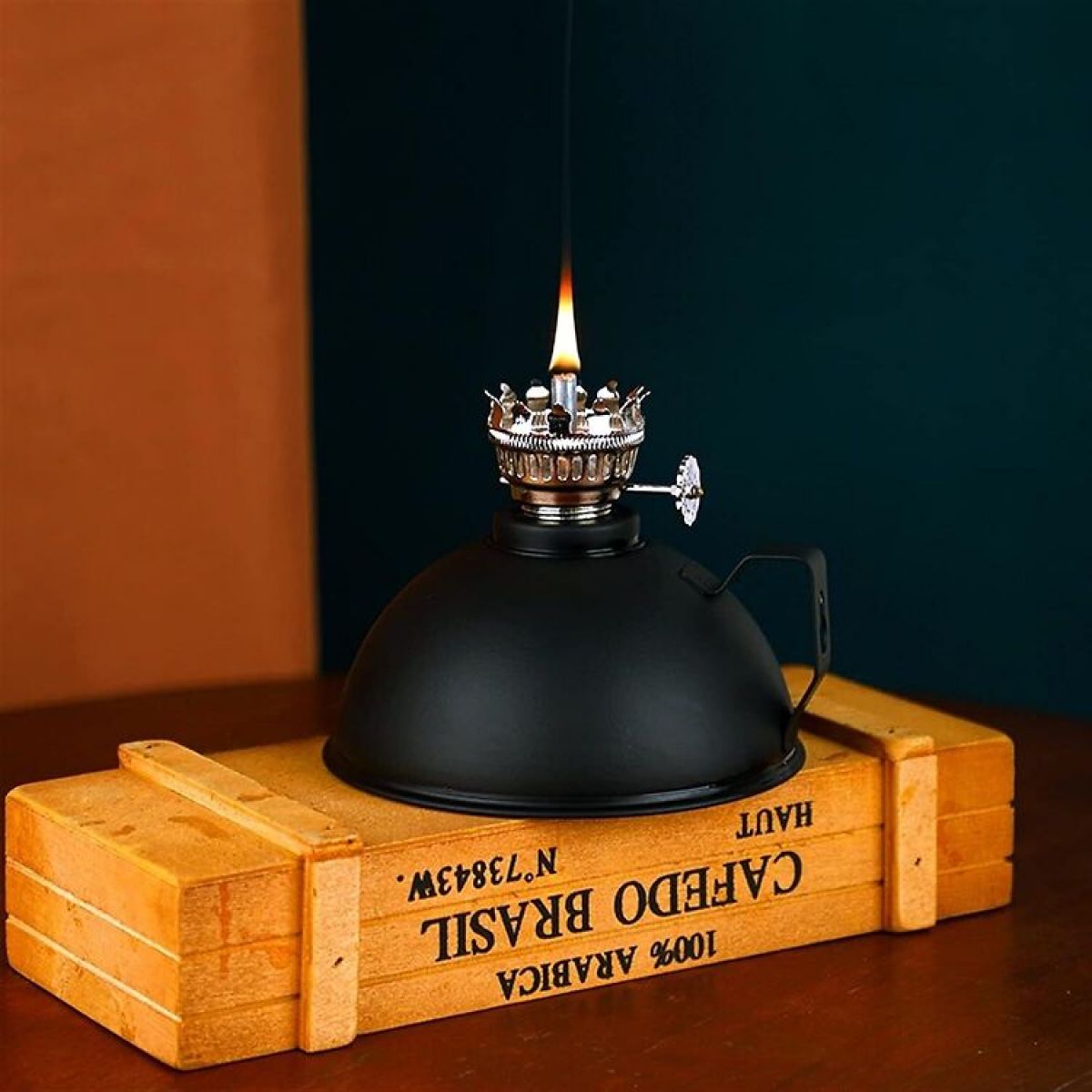 Amanigo Matte oiled lamp retro lamp, antique candle, black
