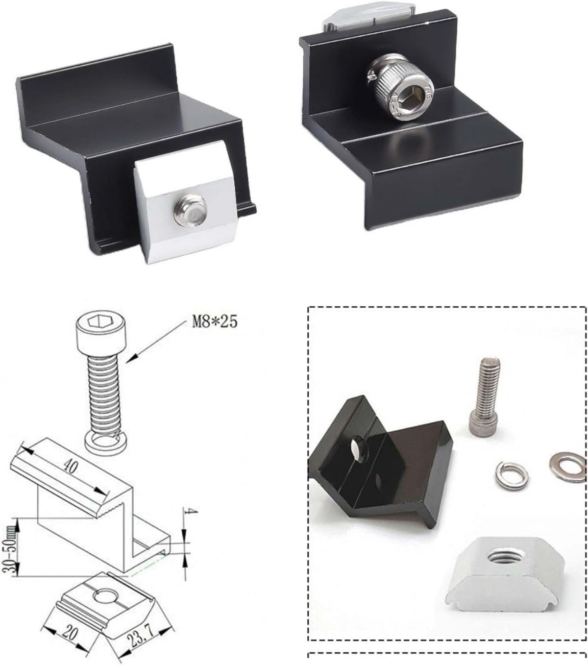 Pack of 4 Solar Panel Bracket End Clamp Kit, 40 mm