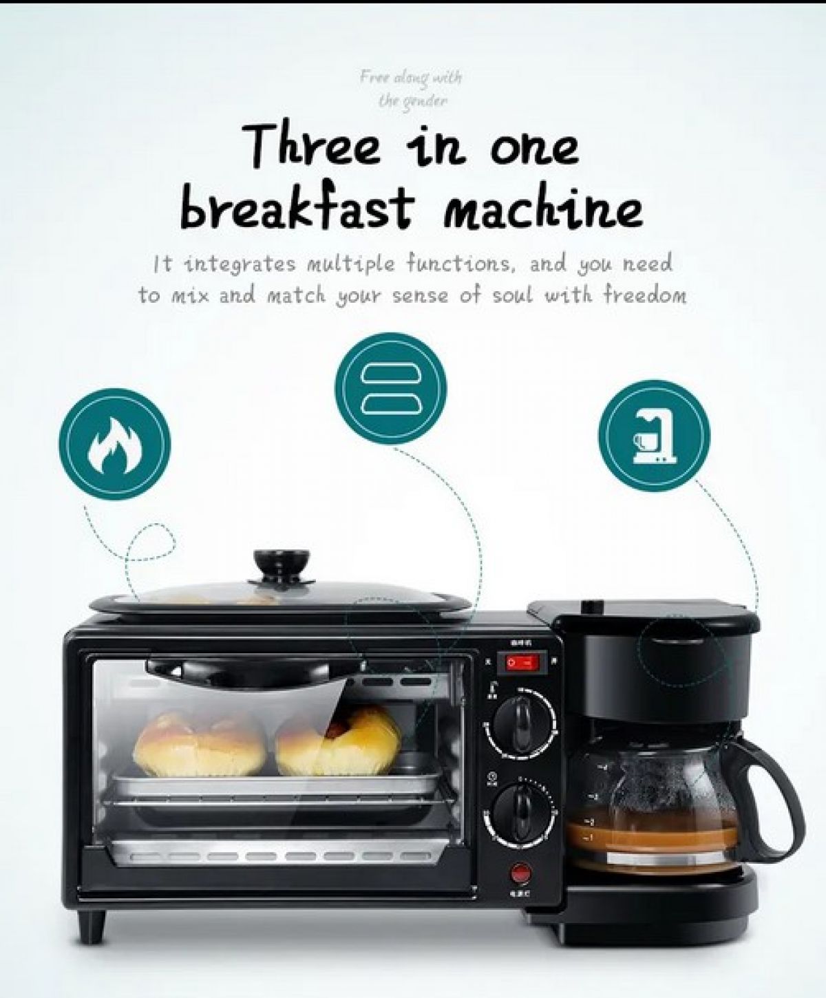 Multifunctional 3-in-1 breakfast appliance
